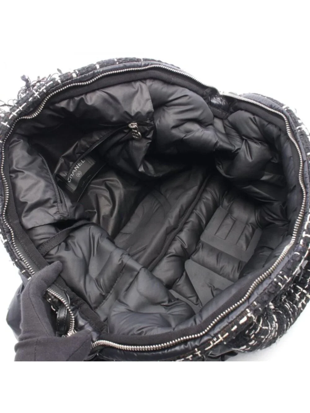 Chanel Tote Bag Dedoune Coconage 2-Way Black White Nylon Fabric